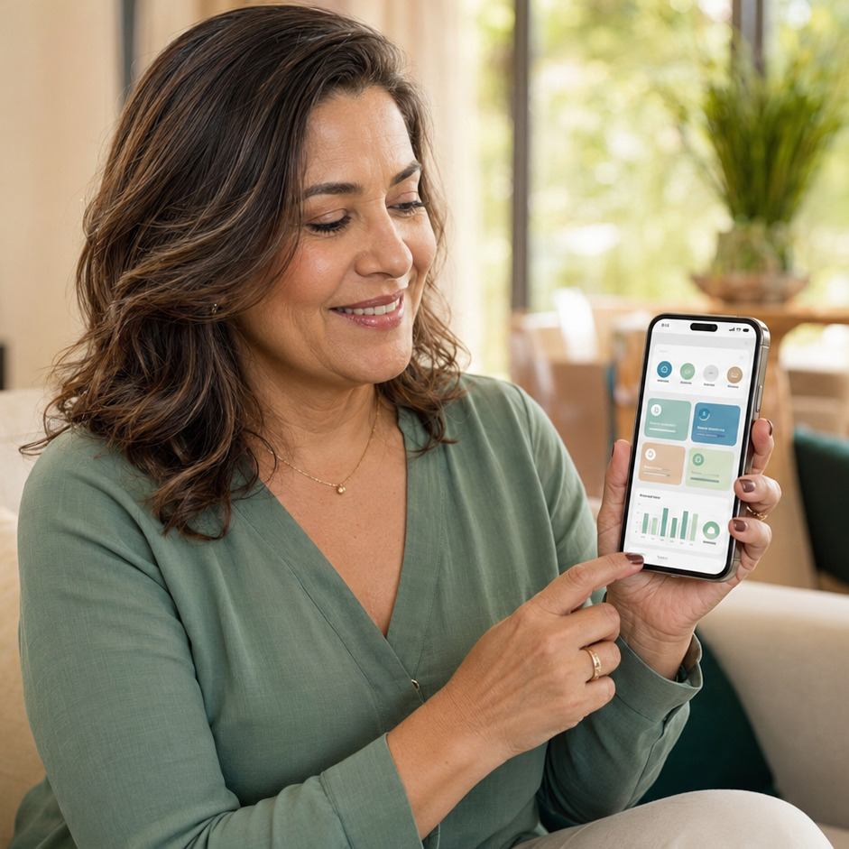 Familiar acompanhando informações pelo App Família